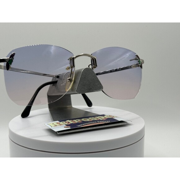 Vintage Oversize Sunglasses NOS Rimless Style Sea Flame Lens Silver Frame 80s| - Picture 5 of 9